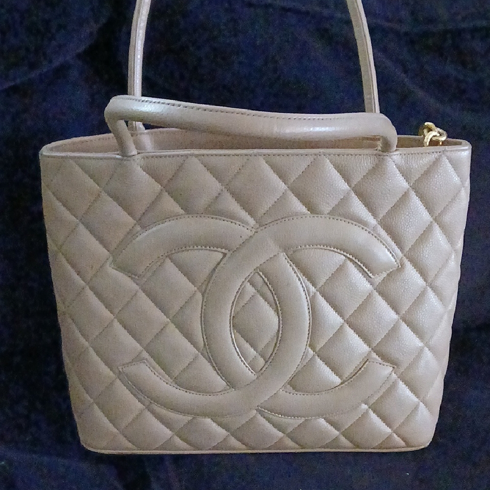 CHANEL Quilted Tote Bag in Beige with Gold Hardware
